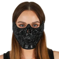 Dödskalle Halvmask med Strass Svart