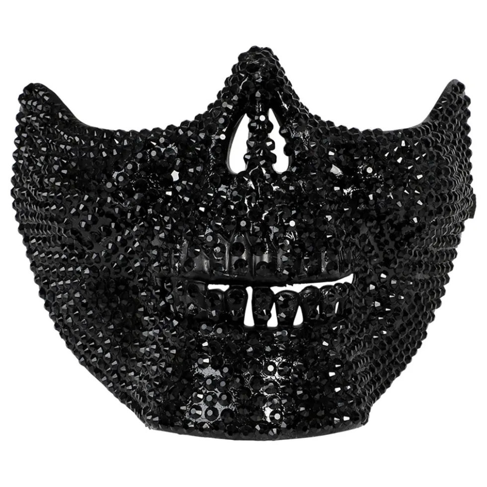 Dödskalle Halvmask med Strass Svart