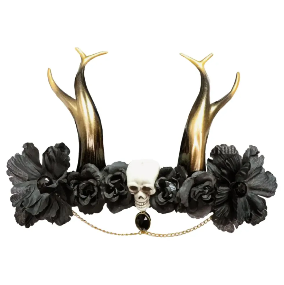 Diadem Horn med Dödskalle & Rosor