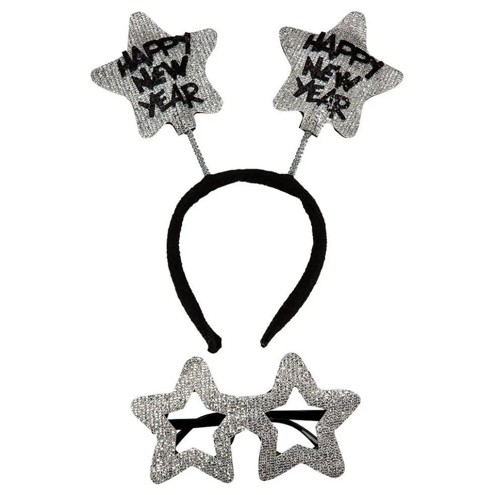 Diadem och Glasögon Happy New Year Silver