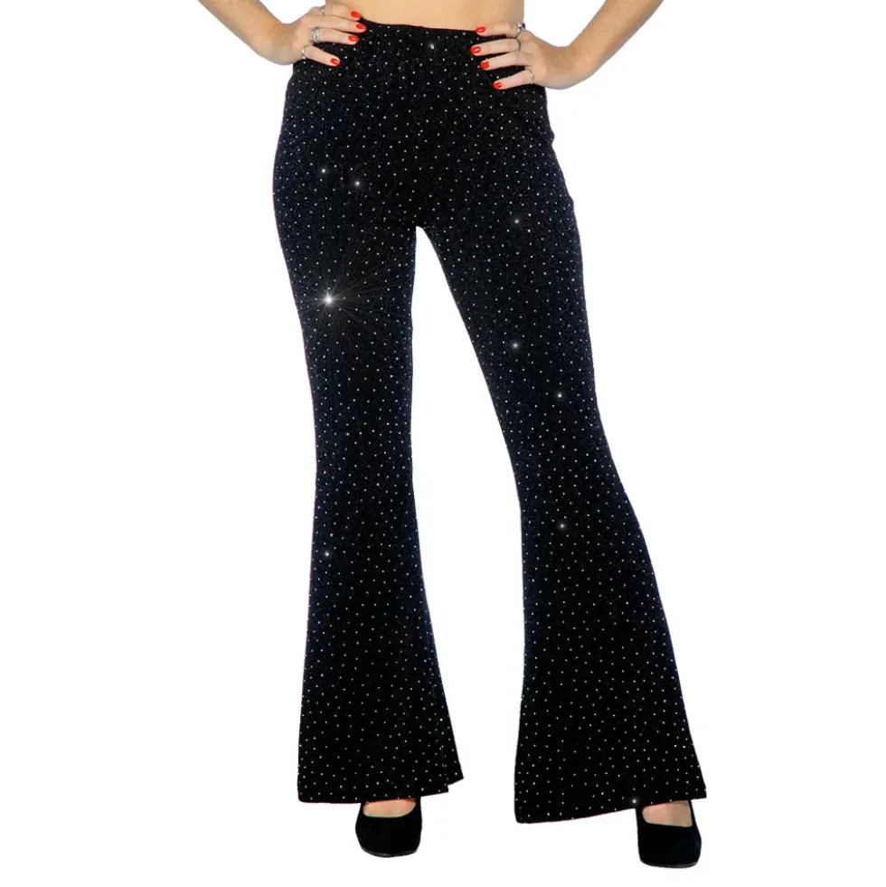 Discobyxor Utsvängda Glitter Svart Dam