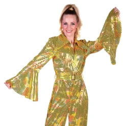 Disco Jumpsuit Gul Färgskimrande Maskeraddräkt
