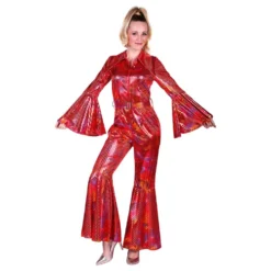 Disco Jumpsuit Röd Färgskimrande Maskeraddräkt