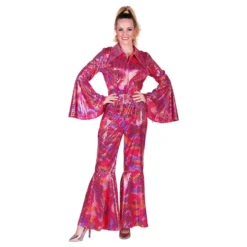 Disco Jumpsuit Rosa Färgskimrande Maskeraddräkt