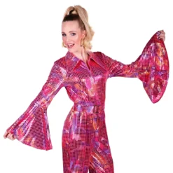 Disco Jumpsuit Rosa Färgskimrande Maskeraddräkt