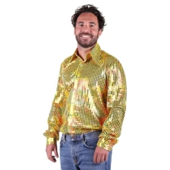 Disco Skjorta Herr Gul Färgskimrande