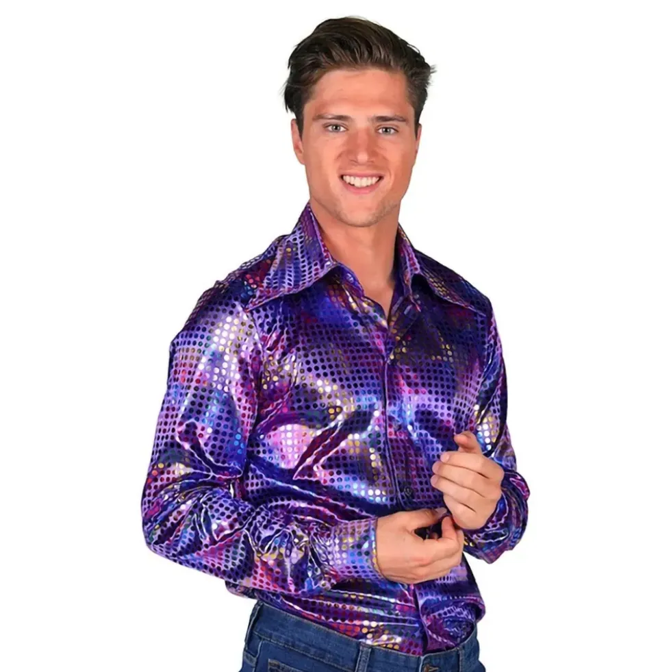 Disco Skjorta Herr Lila Färgskimrande