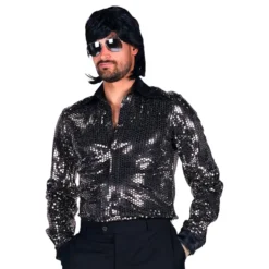 Disco Skjorta Herr Svart/Silver Deluxe