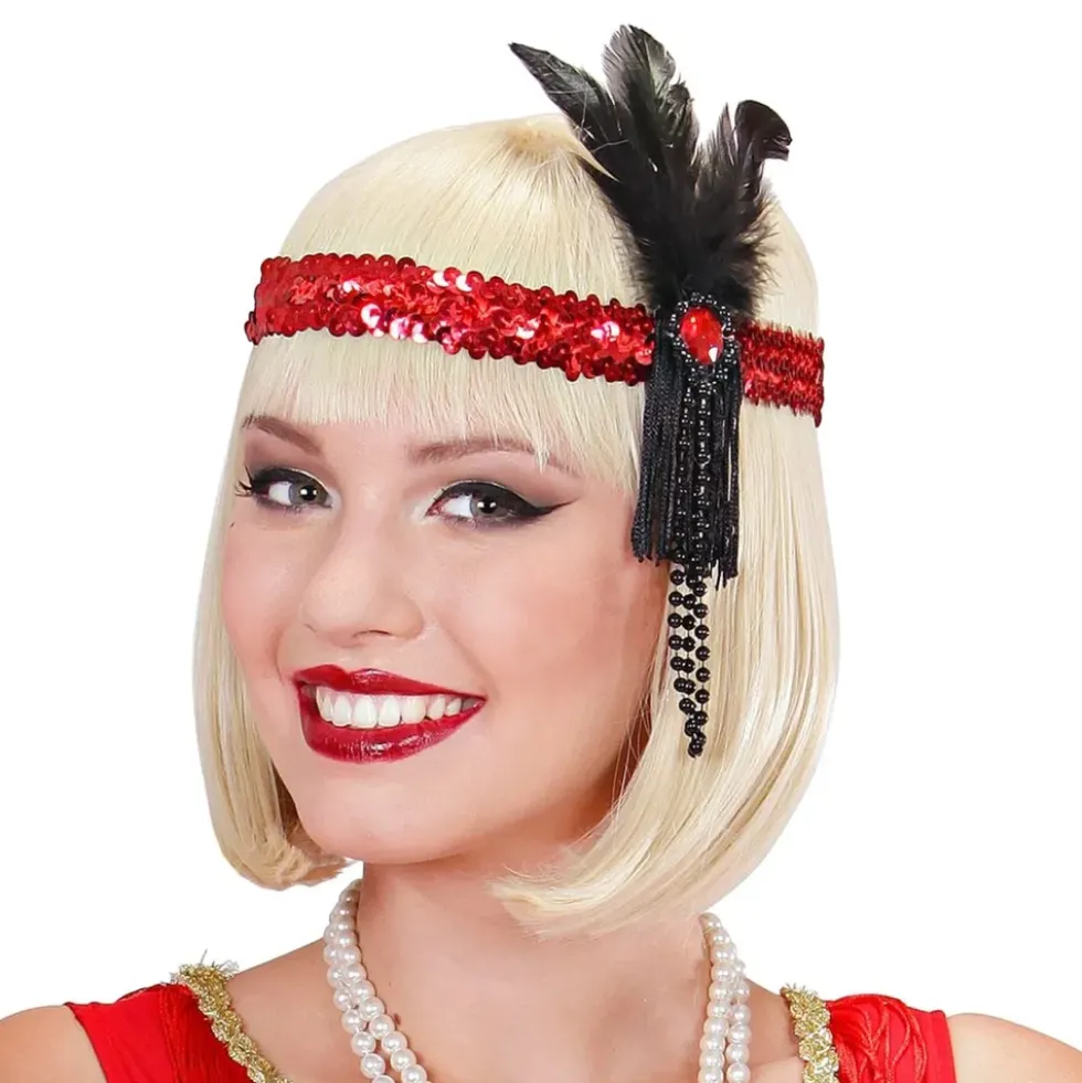 Flapper Pannband med Fjädrar Röd