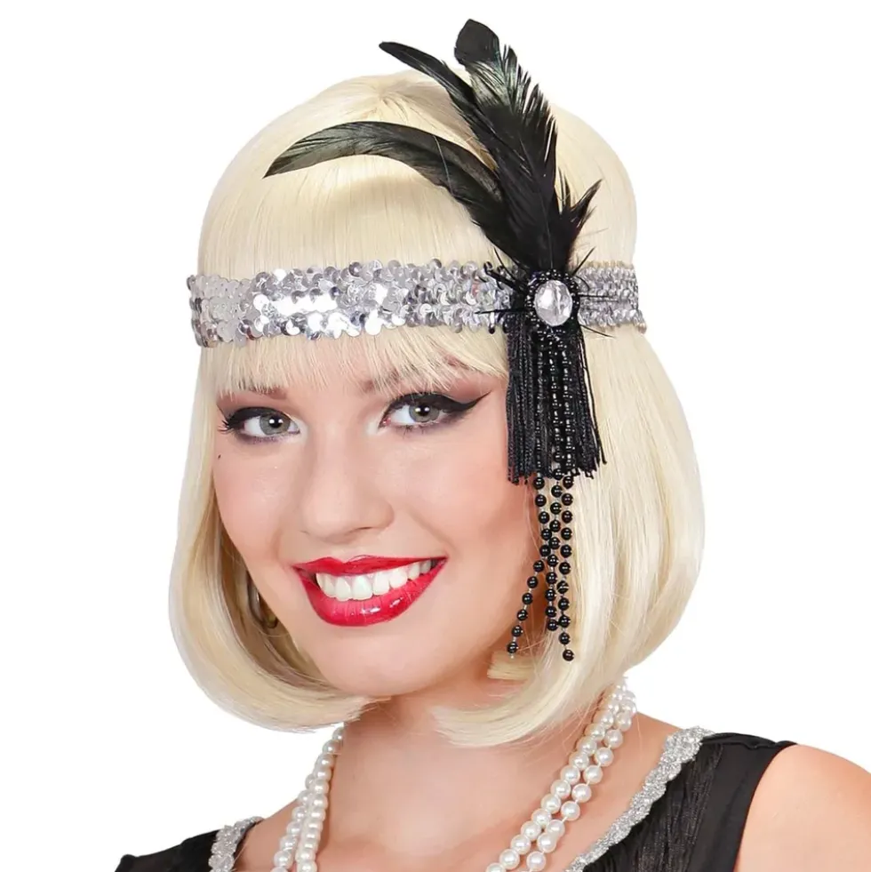 Flapper Pannband med Fjädrar Silver