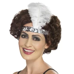 Flapper Pannband med Vit Fjäder