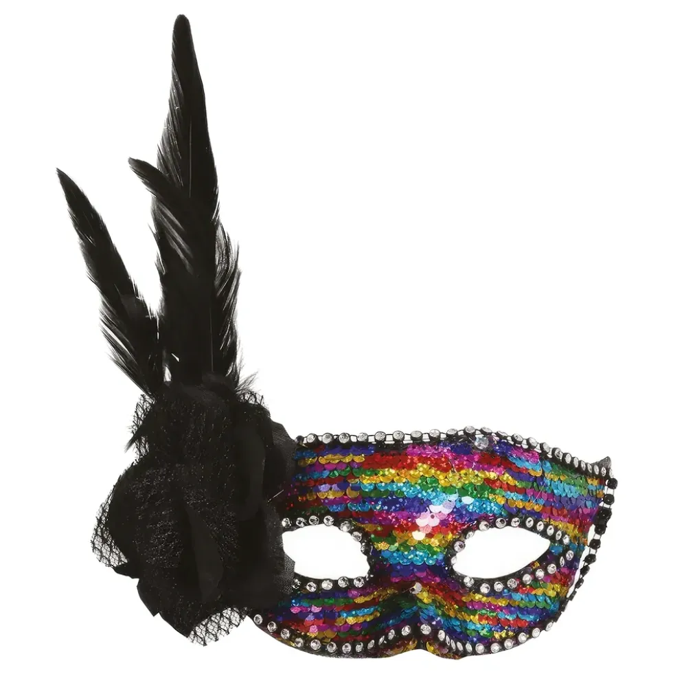 Flerfärgad Ansiktsmask med Fjäder