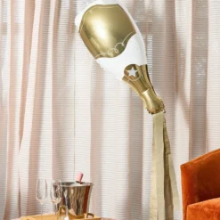 Folieballong Champagneflaska Guld med Streamers