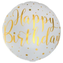 Folieballong Happy Birthday Vit/Guld