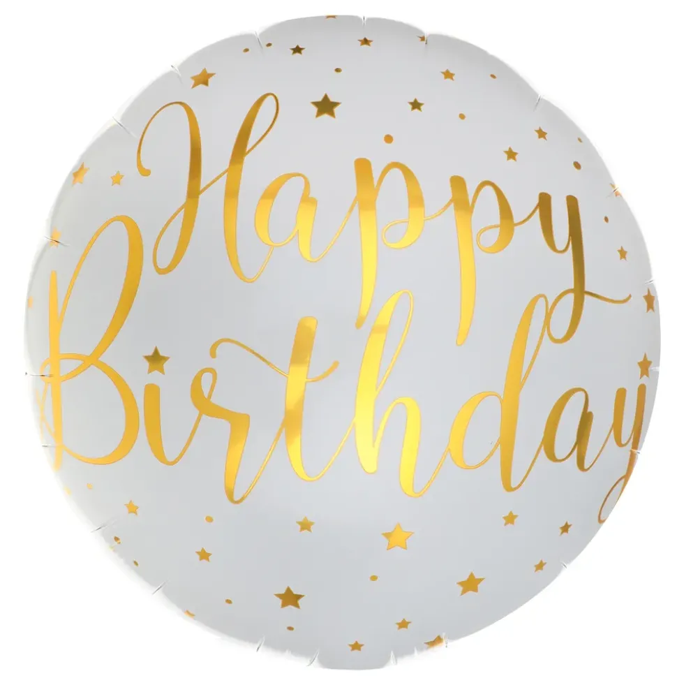 Folieballong Happy Birthday Vit/Guld