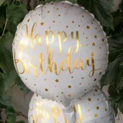 Folieballong Happy Birthday Vit/Guld