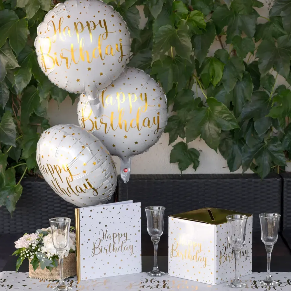 Folieballong Happy Birthday Vit/Guld