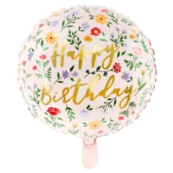 Folieballong Happy Birthday Blommor