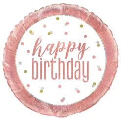 Folieballong Happy Birthday Vit/Roséguld