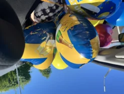 Folieballong Hjärta Blå/Gul med Studentmössa