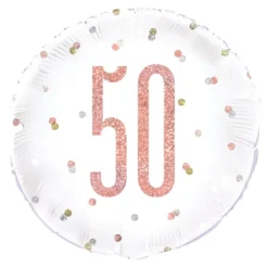 Folieballong 50 Vit/Roséguld Prickig