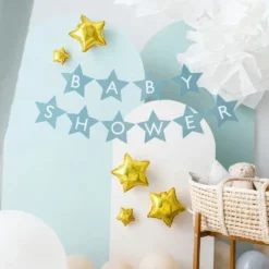 Girlang Baby Shower Stjärnor Blå