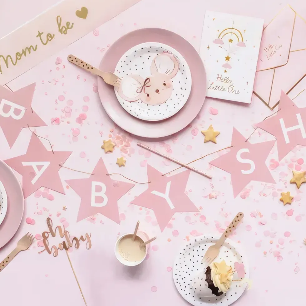 Girlang Baby Shower Stjärnor Rosa