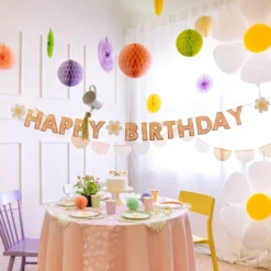 Girlang Happy Birthday med Blommor