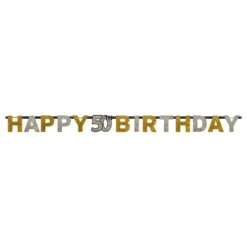 Girlang 50 Happy Birthday Silver/Guld Glitter
