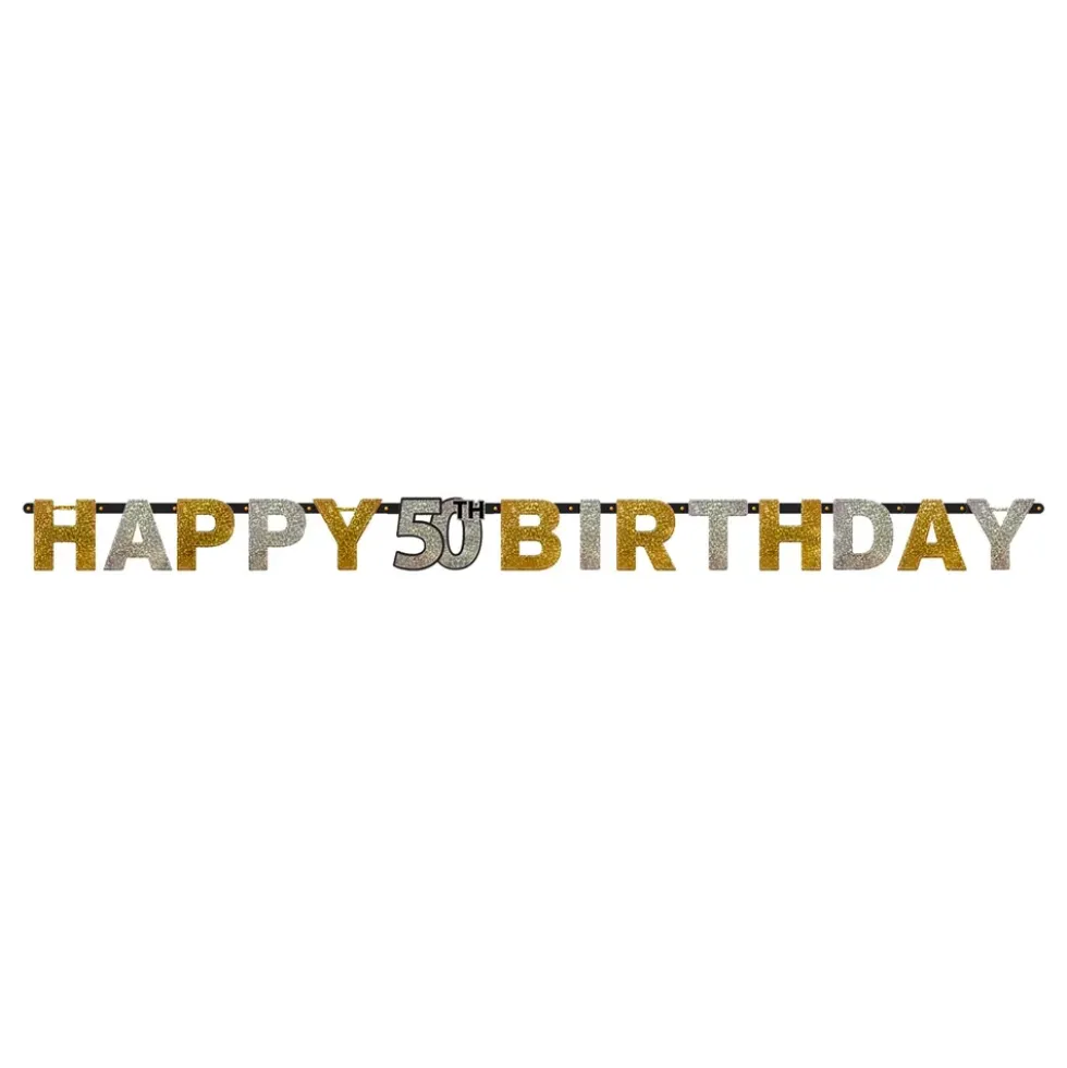 Girlang 50 Happy Birthday Silver/Guld Glitter