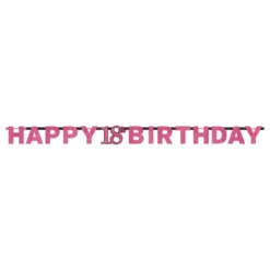 Girlang 18 Happy Birthday Svart/Rosa Glitter