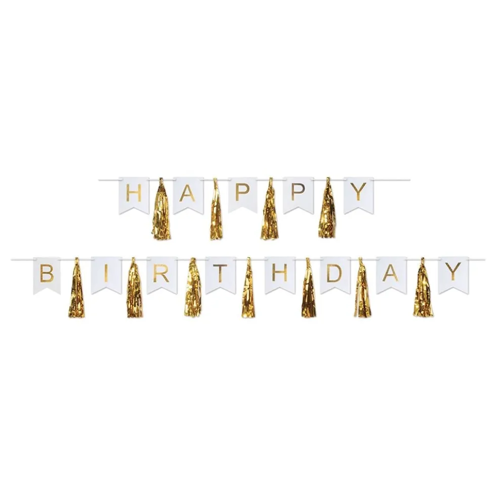 Girlang Happy Birthday Tofsar Guld