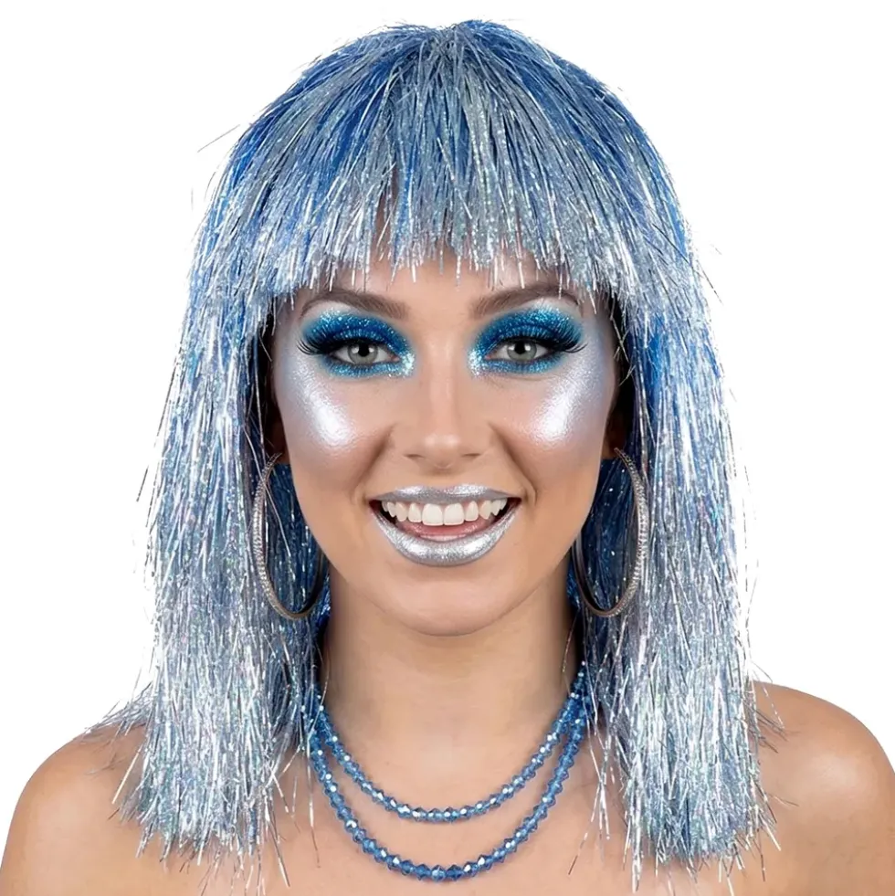 Glitterperuk Blå/Silver