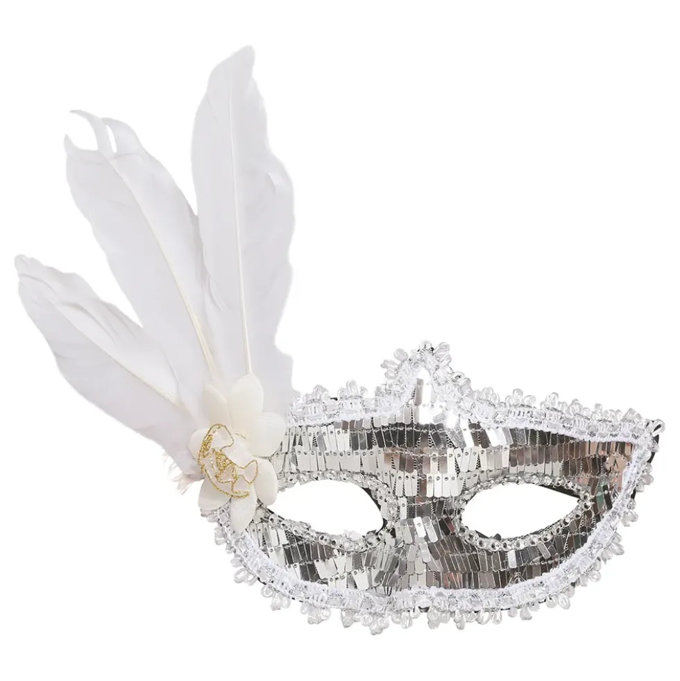 Ögonmask Silver Paljetter med Fjädrar