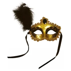 Ögonmask Svart/Guld med Fjäder