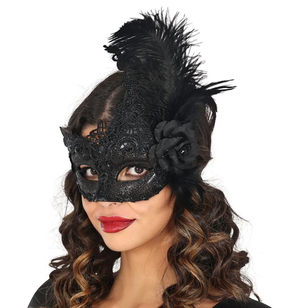 Ögonmask Svart med Fjädrar