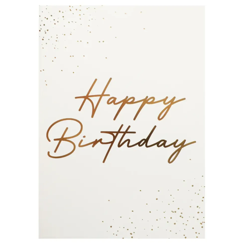 Gratulationskort Guld Happy Birthday med Kuvert