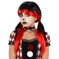 Harlequin Svart/Röd Barn Peruk