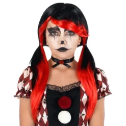 Harlequin Svart/Röd Barn Peruk