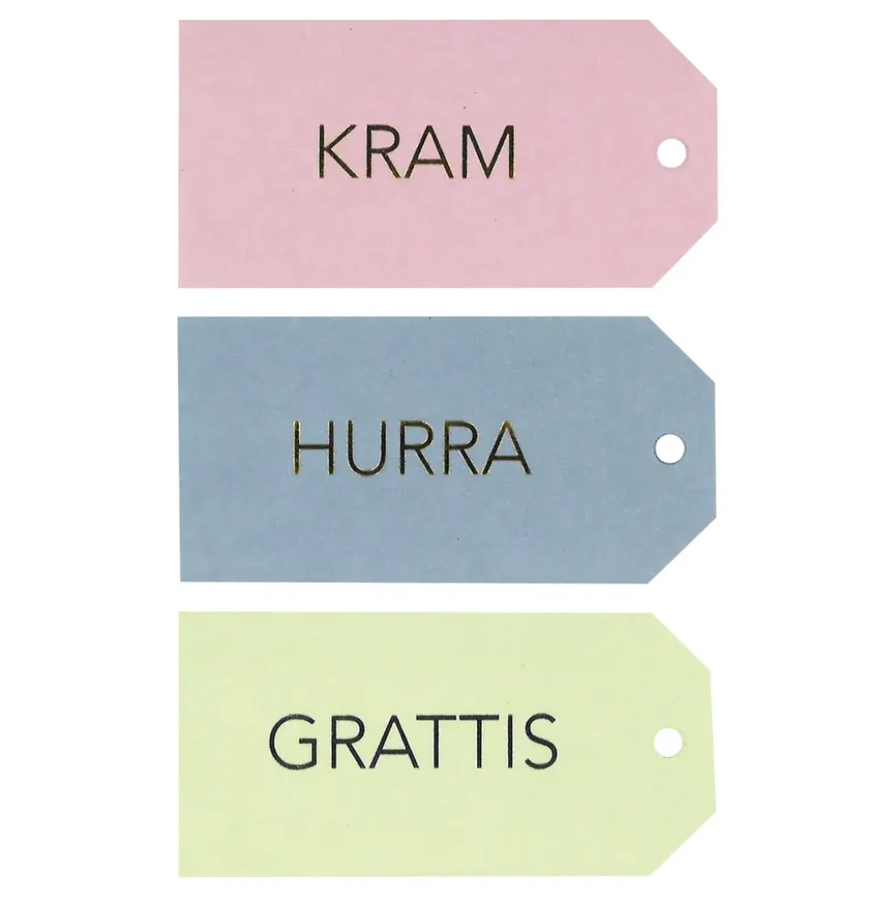 Hängetiketter Grattis/Kram/Hurra