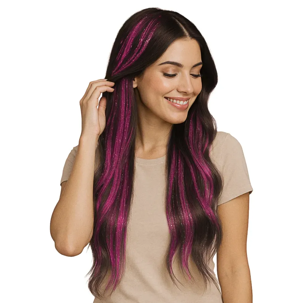 Hårförlängning Glitter Rosa