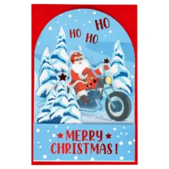 Julkort Pop-Up Tomte på Motorcykel