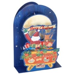 Julkort Pop-Up Tomte Släde
