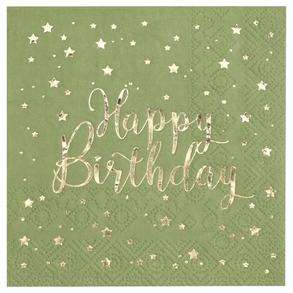 Kaffeservetter Happy Birthday Grön/Guld