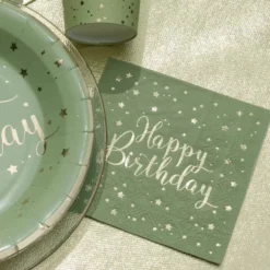 Kaffeservetter Happy Birthday Grön/Guld