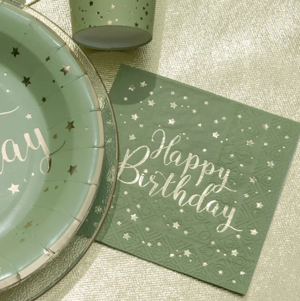 Kaffeservetter Happy Birthday Grön/Guld