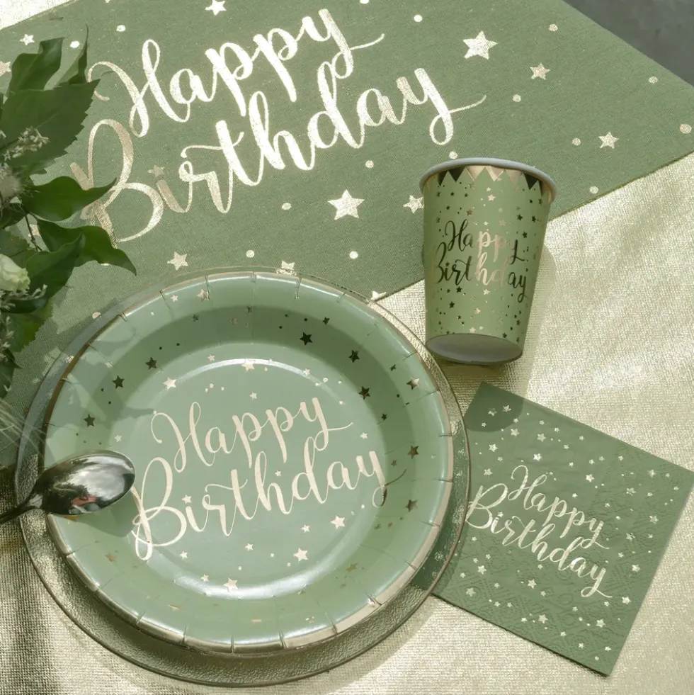 Kaffeservetter Happy Birthday Grön/Guld