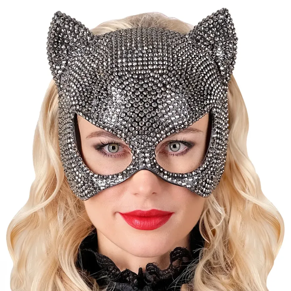 Katt Halvmask med Strass