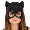 Katt Halvmask med Strass Svart