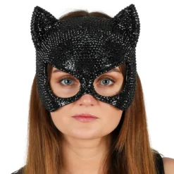 Katt Halvmask med Strass Svart